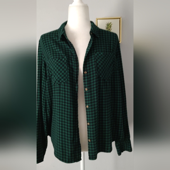 Soft Feel Green Checkered Plaid A New Day Size XL Girls Button Up Shirt - Picture 6 of 11
